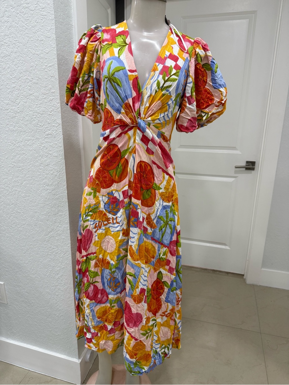 Twist-Front Midi Dress in Bright Multi Floral